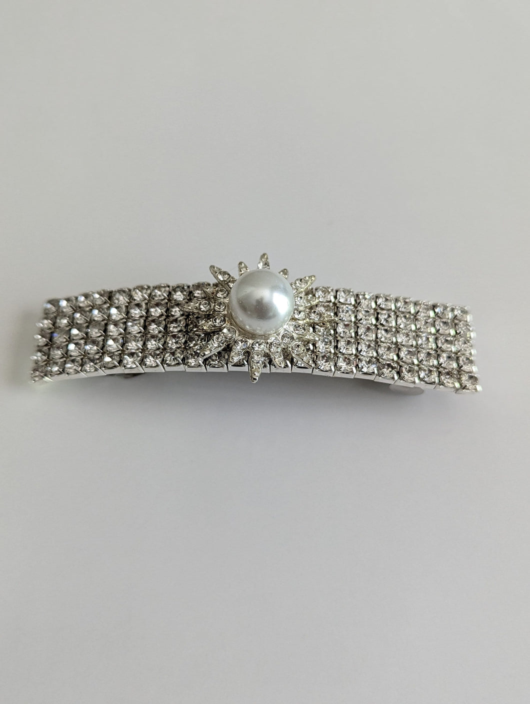 Pearl & Clear Rhinestone Barrette for Women,  Silver Flower Rhinestone Hair Clips
