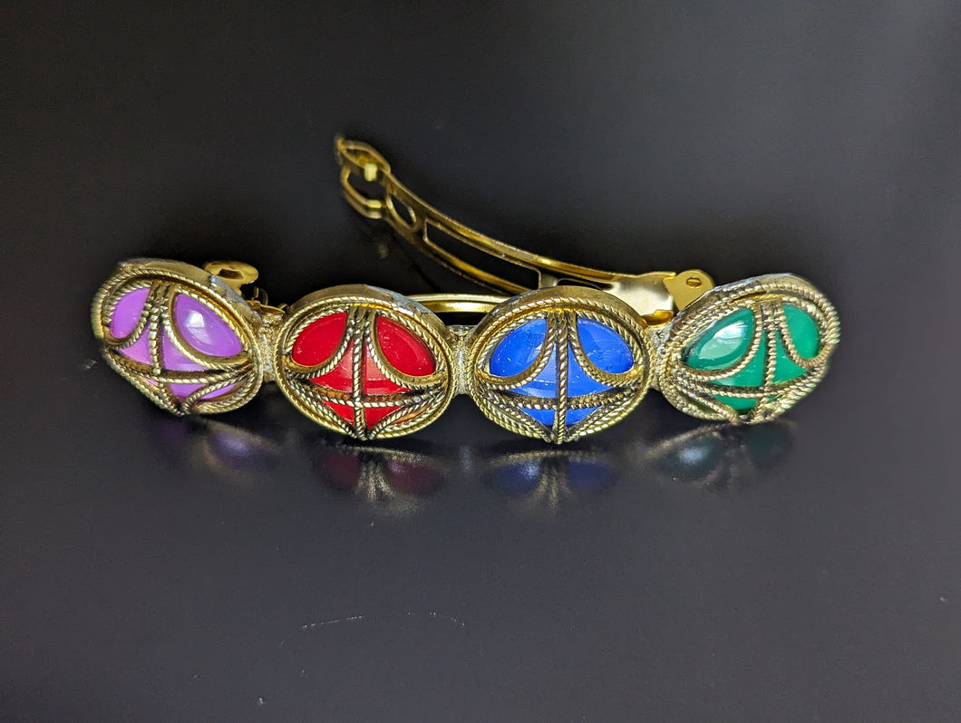 Multicolor Beaded Barrette, Antique Brass Barrettes, Colored Gemstone Hair Accessories for Women