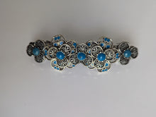 Load image into Gallery viewer, Silver and Teal Barrette, Blue Barrette for women, Metal Hair Clips, Vintage Hair Barrette, Antique Hair Clips, Women Barrettes
