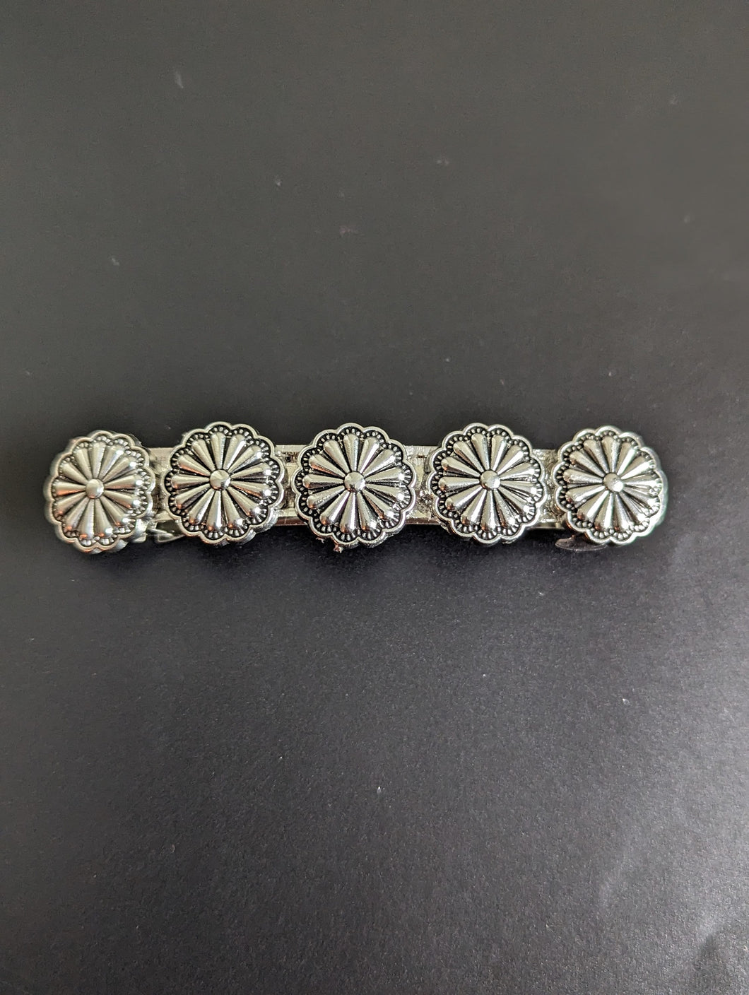 Silver Concho Hair Barrette for Southwestern Girl, Boho Hair Barrettes for Cowgirls, Silver Flower Hair Clips,